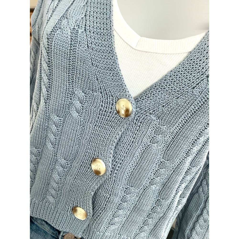 SIGNATURE 8 light blue cable knit cardigan S M L - Picture 9 of 10